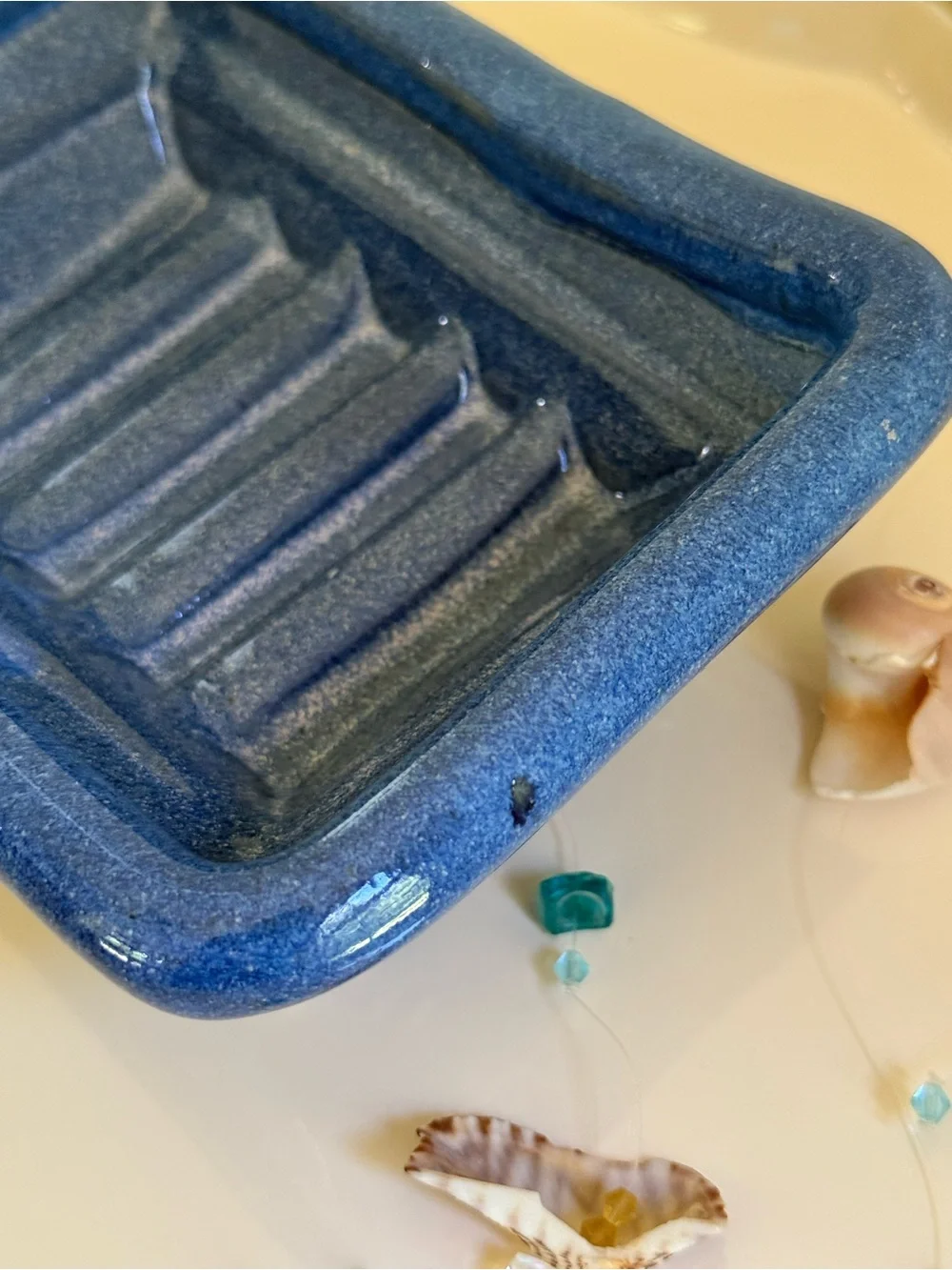 Handmade Studio Art Pottery Blue Soap Dish with Raised Feet
